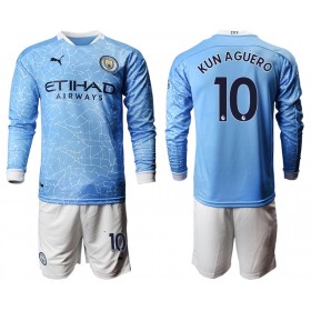 Camisolas de futebol Manchester City Sergio Aguero 10 Criança Equipamento Principal 2020/21 Manga Comprida